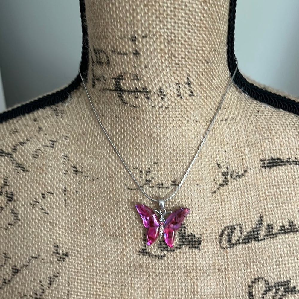 Disney Parks butterfly pink& purple with silver chain necklace